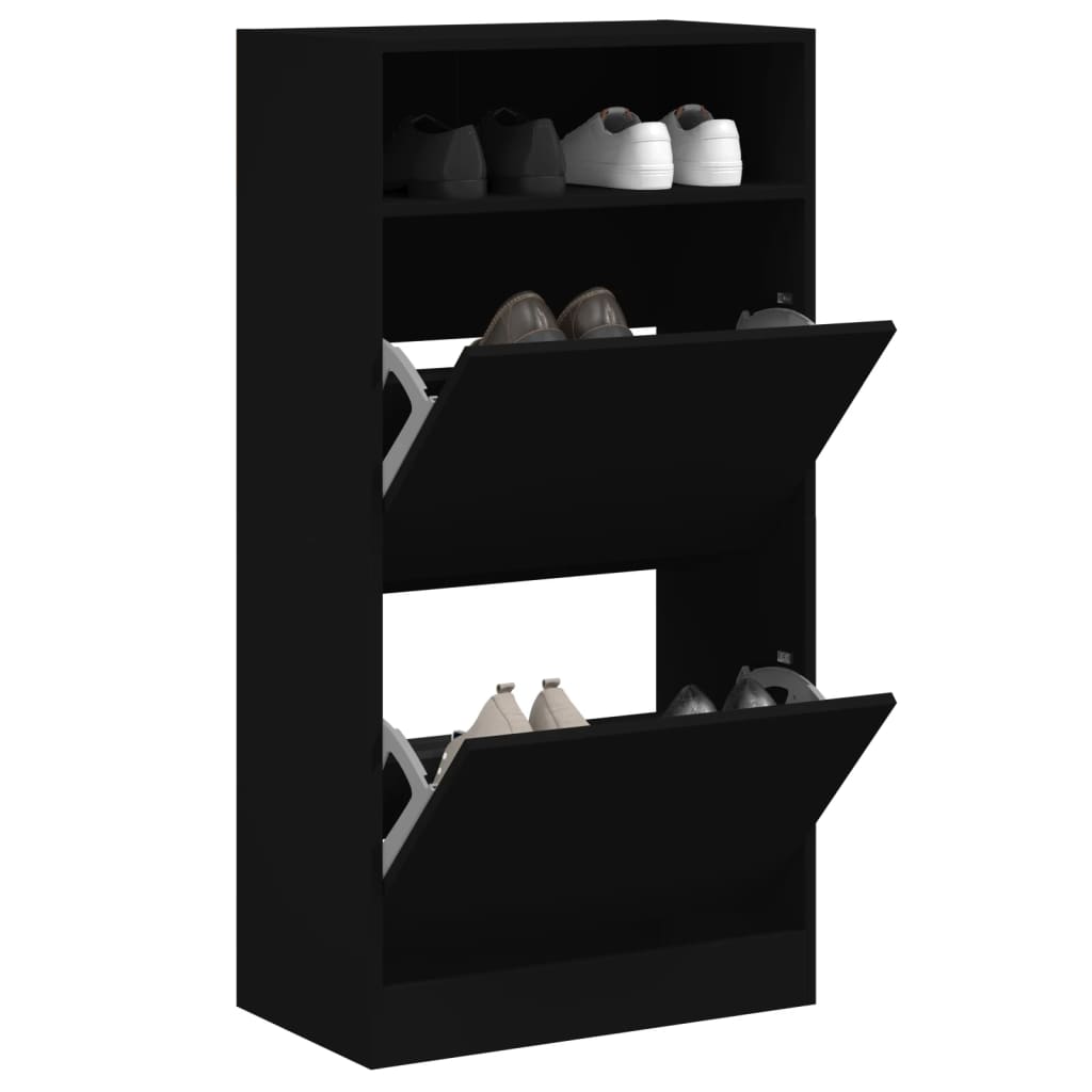 Schuhschrank Mit 2 Klappen 80X34X116 Cm Schwarz