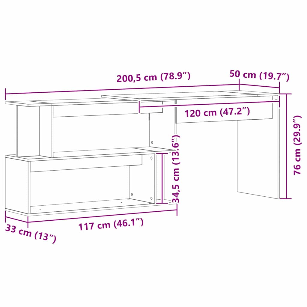 Schreibtisch Schwarze Eiche 200 X 50 X 76 Cm Holzwerkstoff Schwarze Eiche