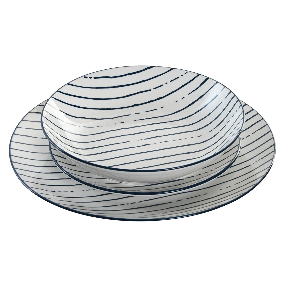 Home Esprit Geschirr Home Esprit Blau Porzellan Streifen Mediterraner 18 Stücke