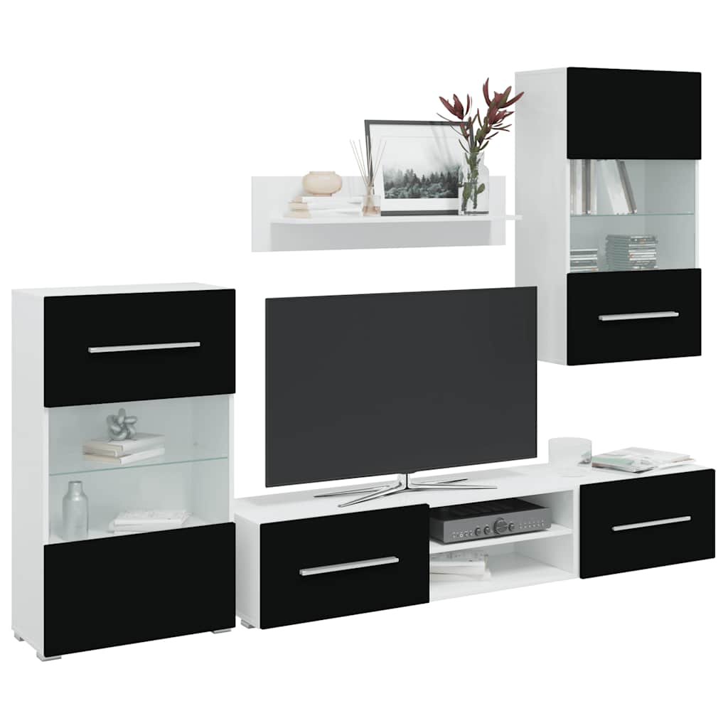 5-Tlg. Wohnwand Mit Led-Beleuchtung Holzwerkstoff