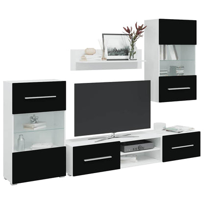 5-Tlg. Wohnwand Mit Led-Beleuchtung Holzwerkstoff