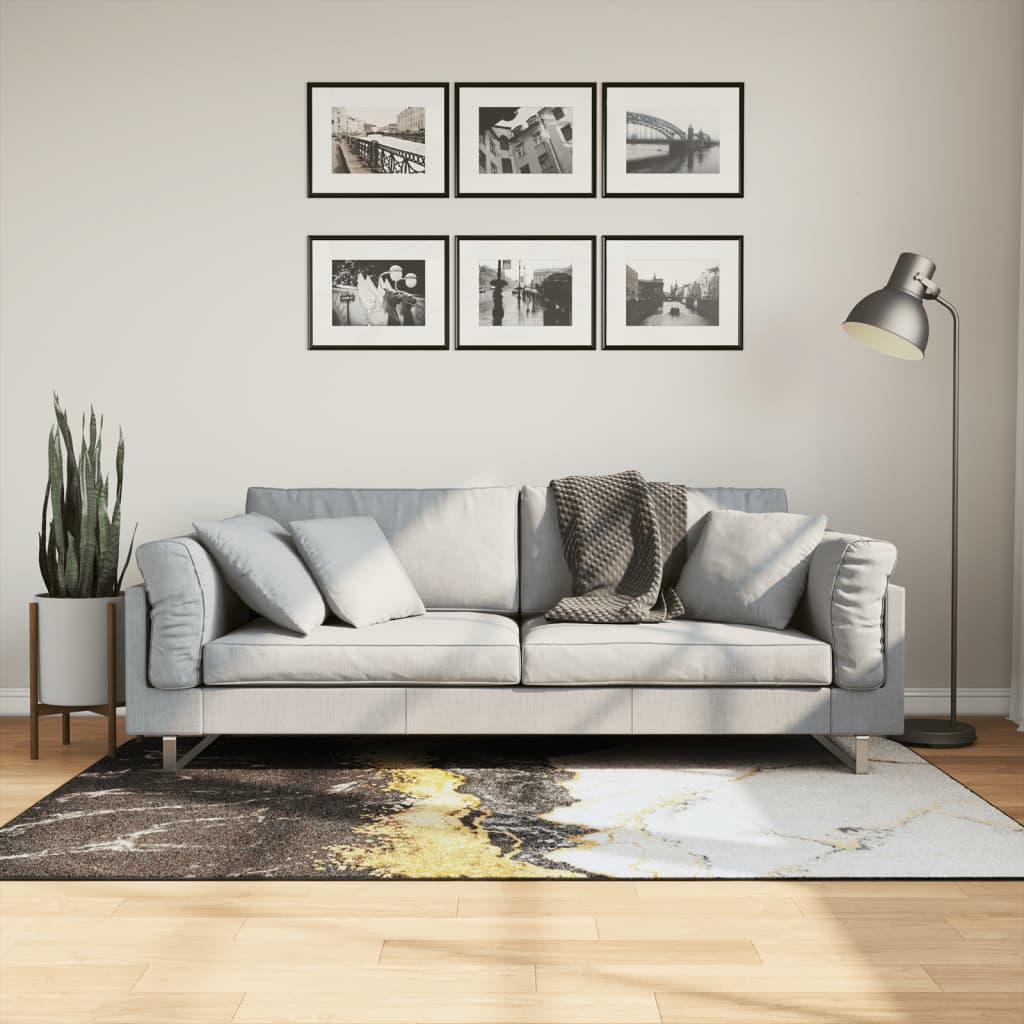 Teppich Waschbar Mehrfarbig Rutschfest Golden Und Weiß