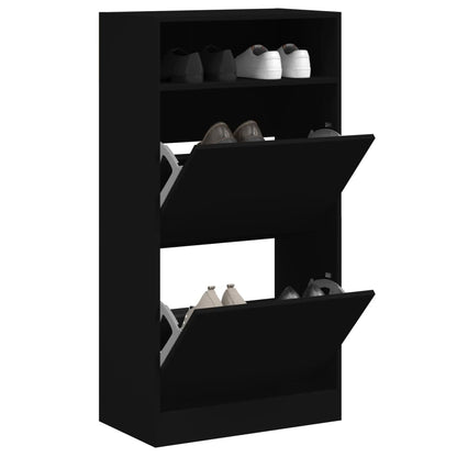 Schuhschrank Mit 2 Klappen 80X34X116 Cm Schwarz