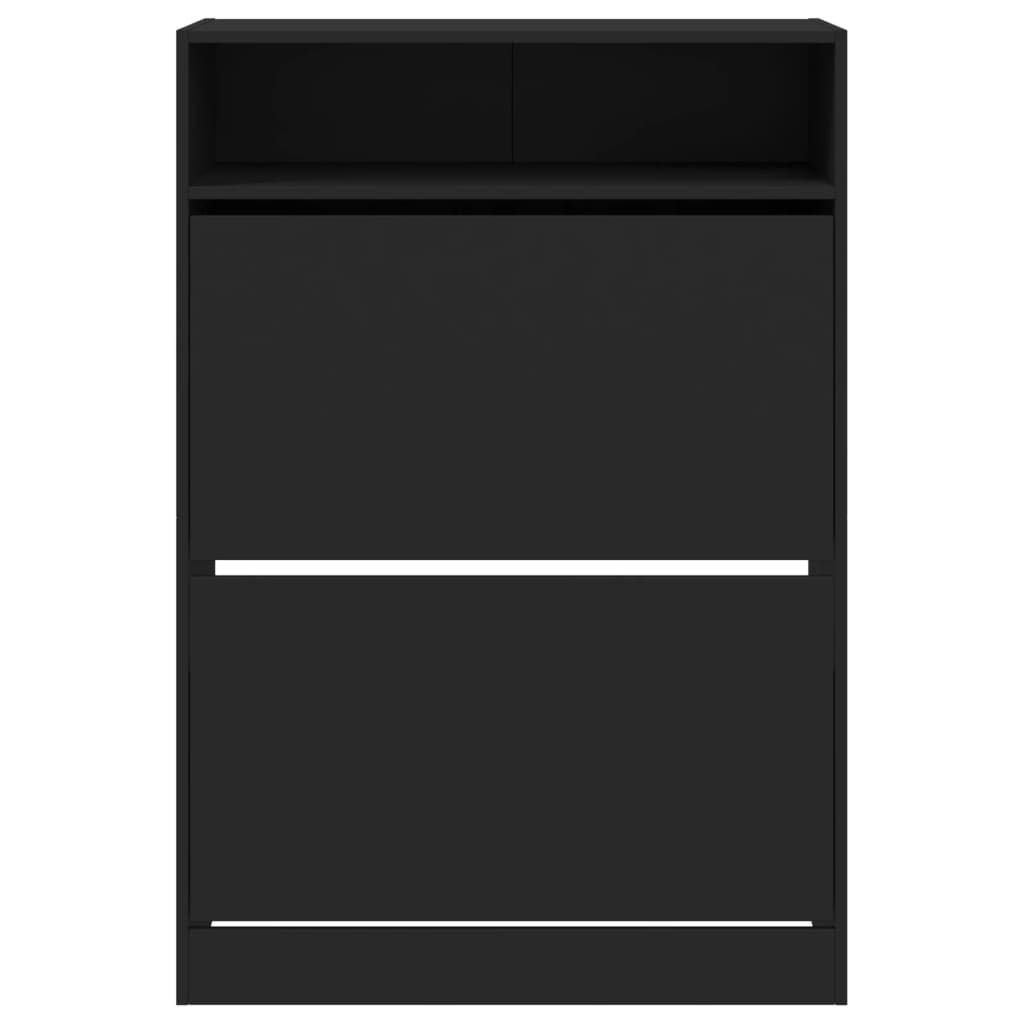 Schuhschrank Mit 2 Klappen 80X34X116 Cm Schwarz