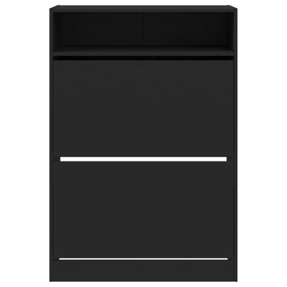 Schuhschrank Mit 2 Klappen 80X34X116 Cm Schwarz