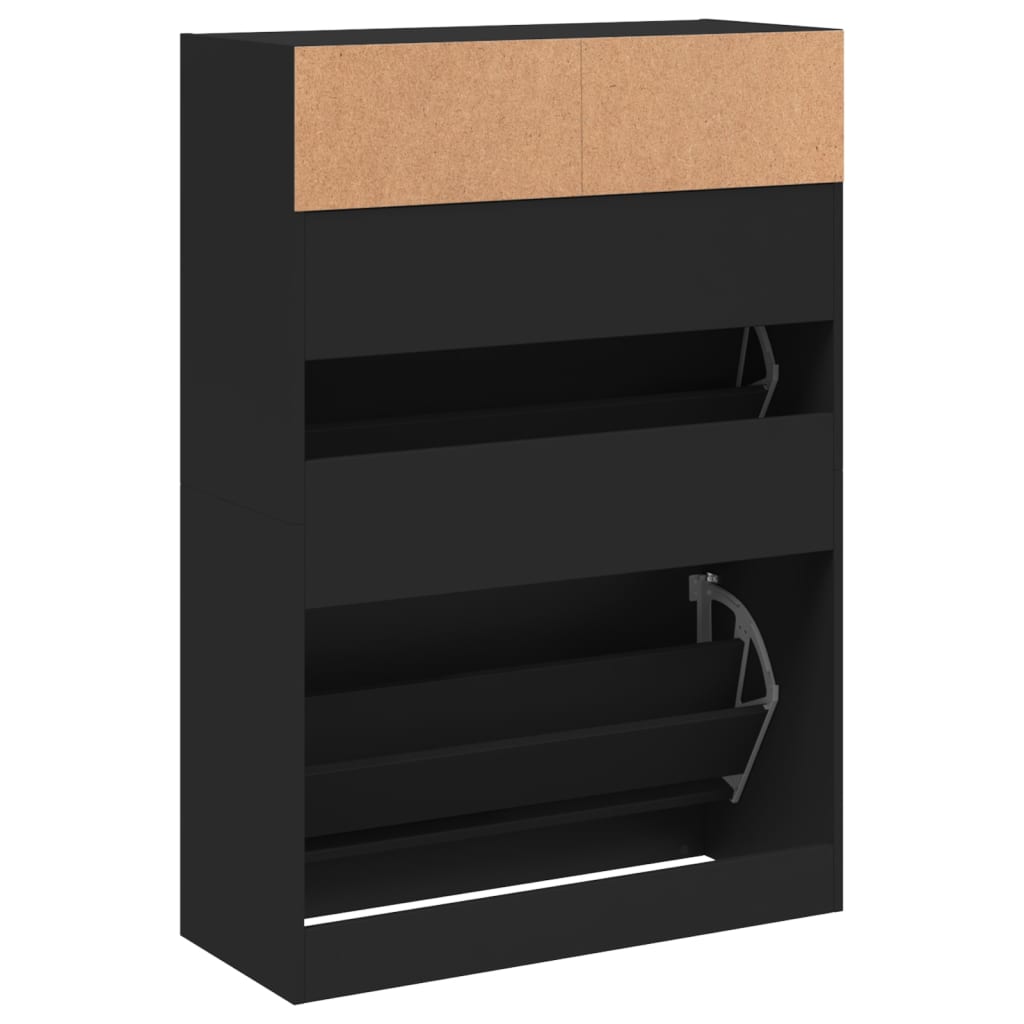 Schuhschrank Mit 2 Klappen 80X34X116 Cm Schwarz