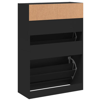 Schuhschrank Mit 2 Klappen 80X34X116 Cm Schwarz