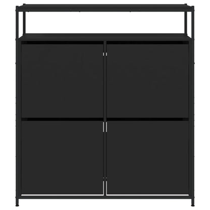 Schuhschrank Mit 4 Klappen 100X34X112 Cm Schwarz