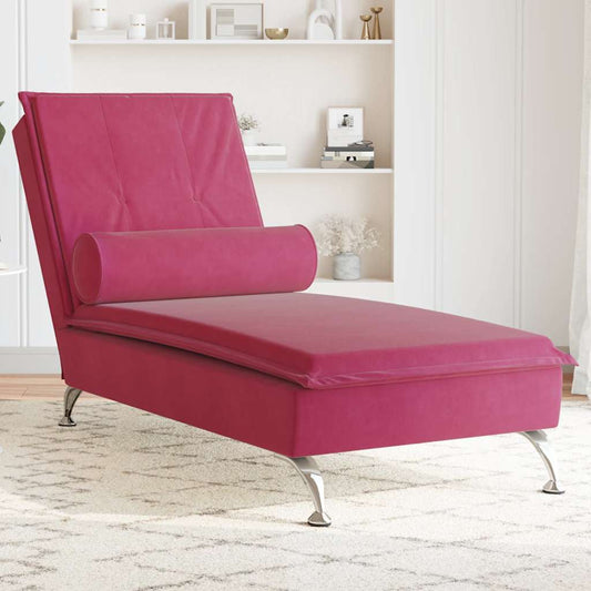 Massage-Chaiselongue Mit Nackenrolle Rot Samt