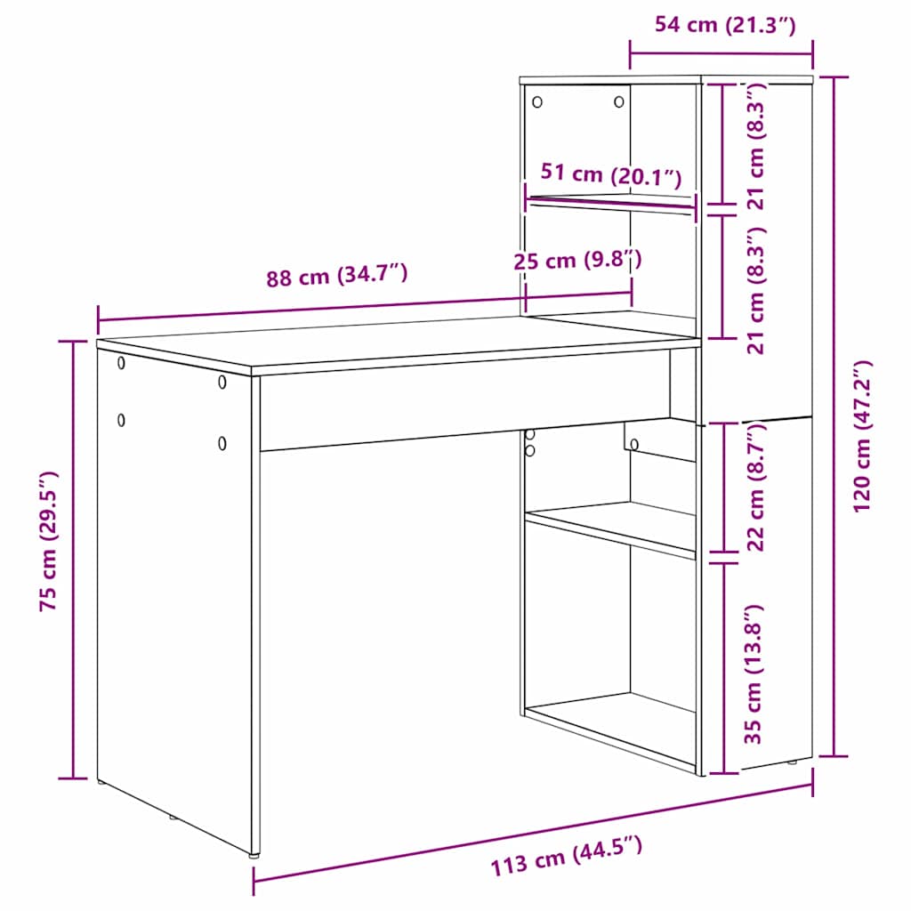Schreibtisch 113 X 54 X 120 Cm Holzwerkstoff