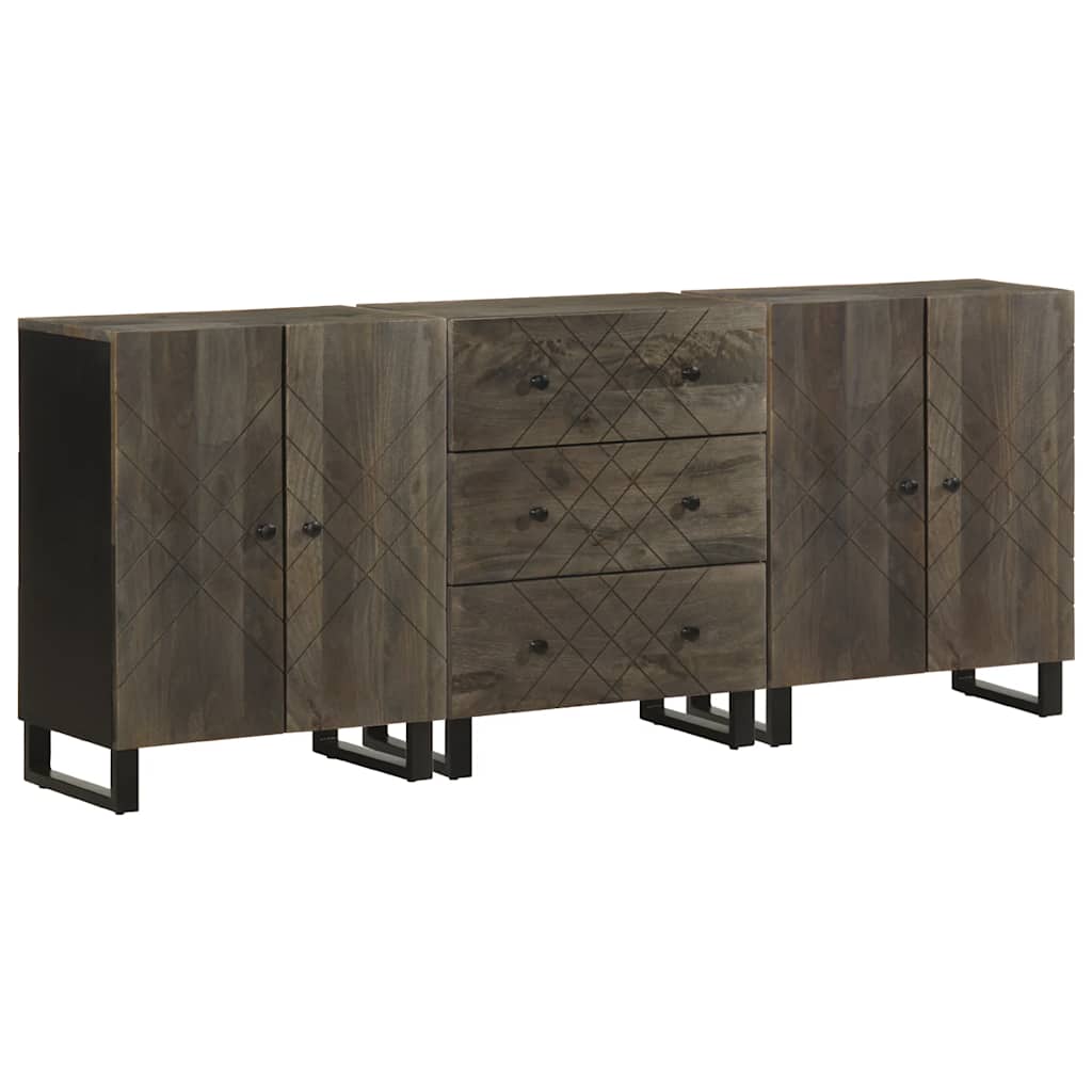 3-Tlg. Sideboards Schwarz 60X33X75 Cm Massivholz Mango