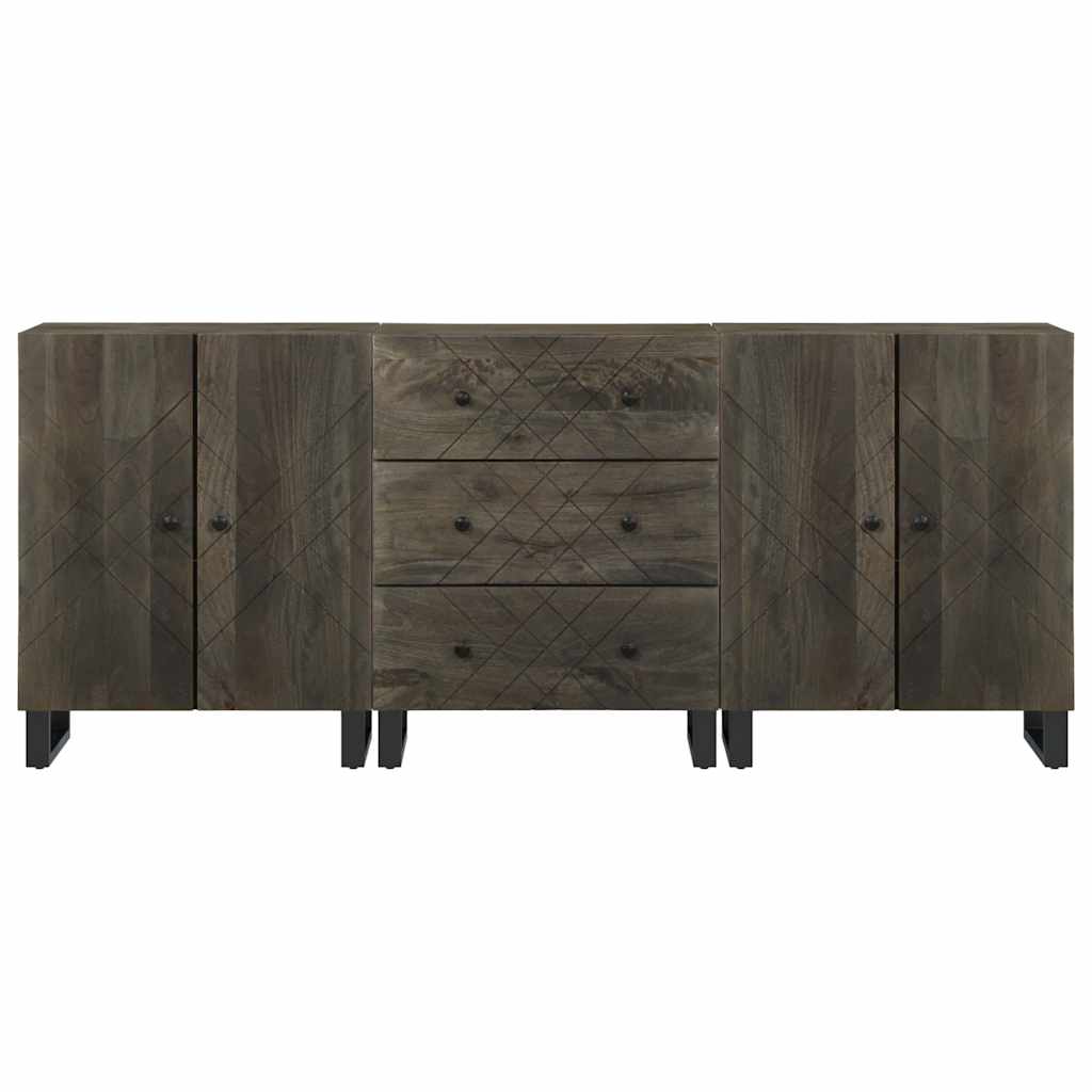 3-Tlg. Sideboards Schwarz 60X33X75 Cm Massivholz Mango