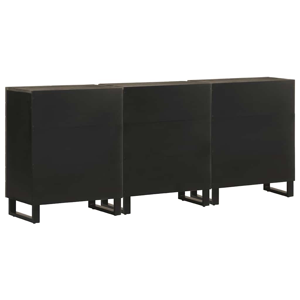 3-Tlg. Sideboards Schwarz 60X33X75 Cm Massivholz Mango