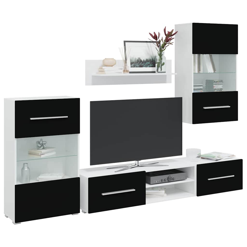 5-Tlg. Wohnwand Mit Led-Beleuchtung Holzwerkstoff