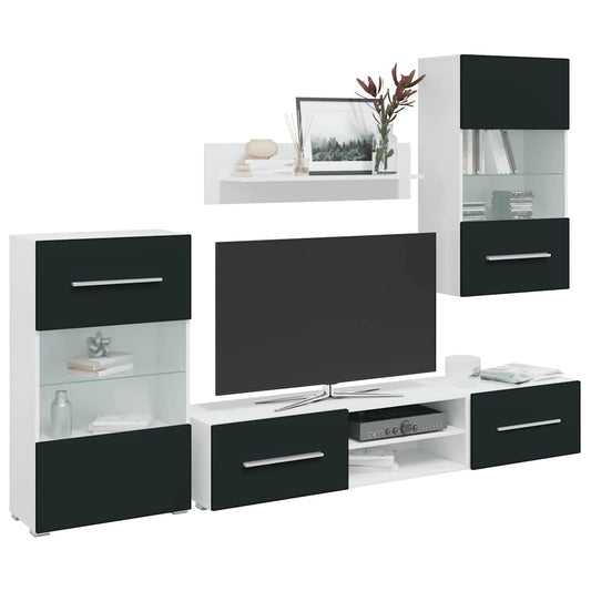 5-Tlg. Wohnwand Mit Led-Beleuchtung Holzwerkstoff