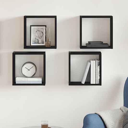 Würfel-Wandregale 4 Stk. Schwarz Eichen-Optik Schwarze Eiche