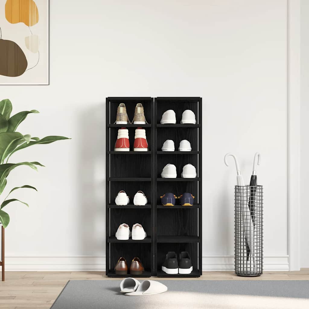 Schuhschränke 2 Stk. Schwarz Eichen-Optik 25X27X102 Cm Schwarze Eiche