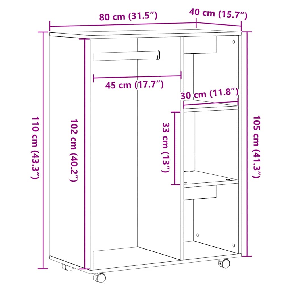 Kleiderschrank 80 X 40 X 110 Cm Holzwerkstoff