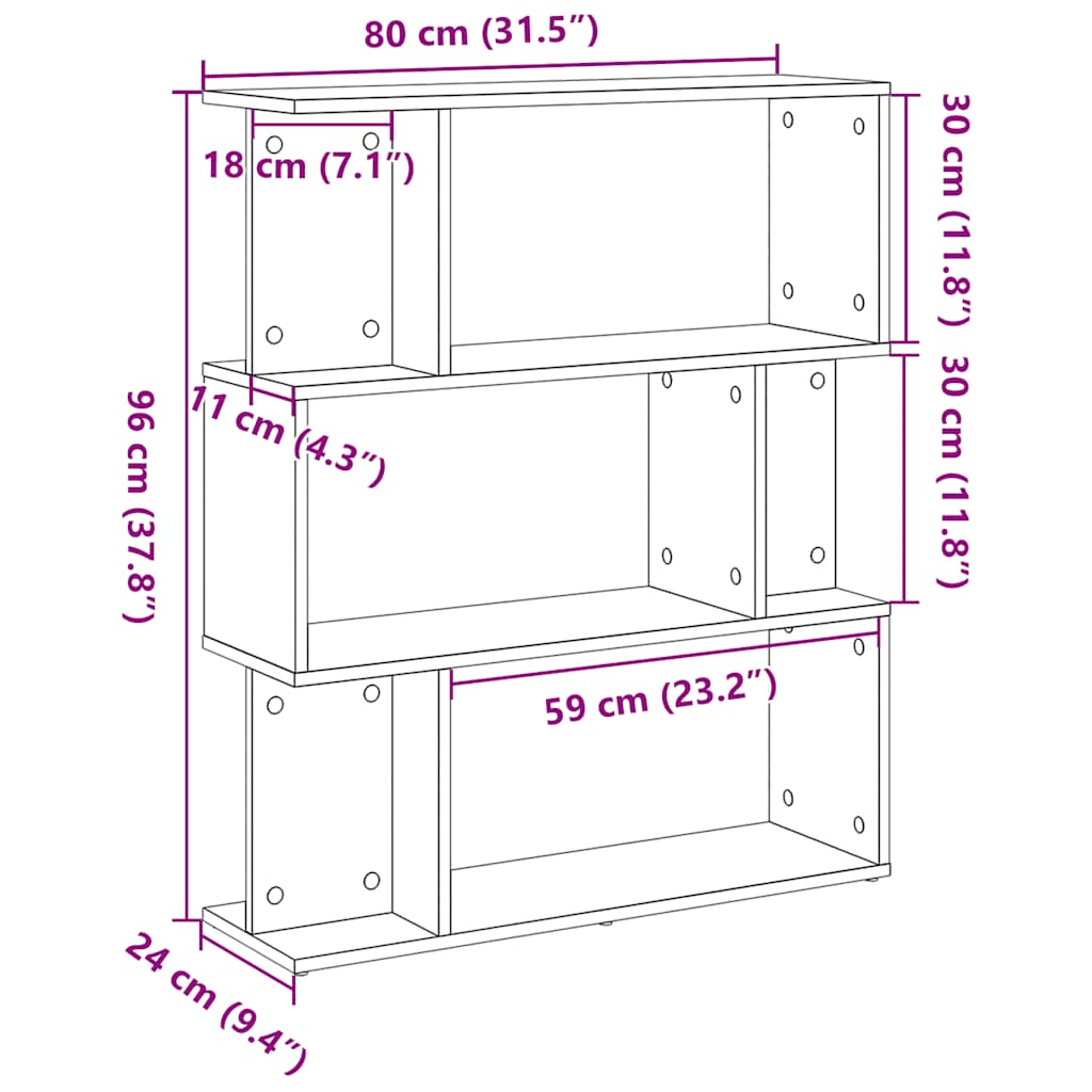 Bücherregal Schwarz Eichen-Optik 80X24X96 Cm Holzwerkstoff