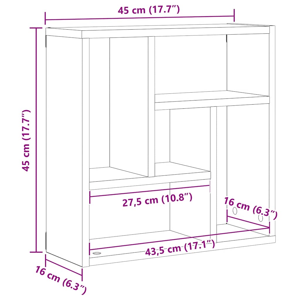 Wandregal Schwarz Eichen-Optik 45X16X45 Cm Holzwerkstoff