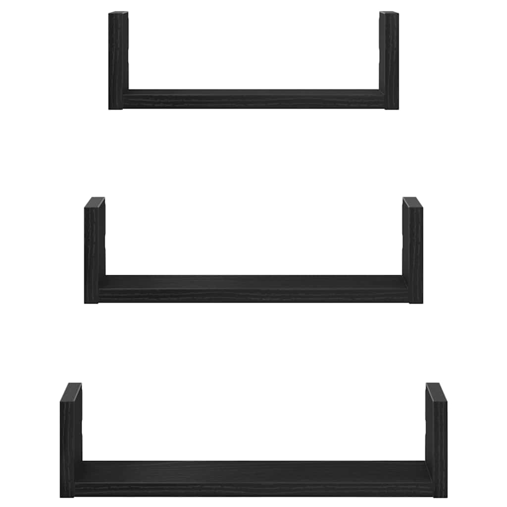 Wandregale 3 Stk. Schwarz Eichen-Optik Holzwerkstoff Schwarze Eiche
