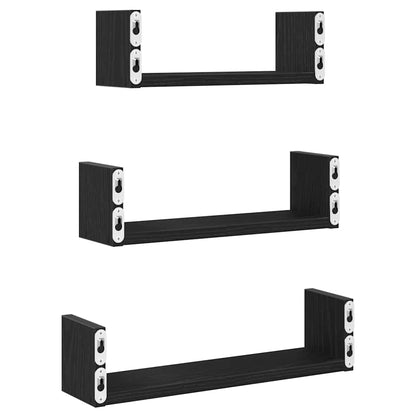 Wandregale 3 Stk. Schwarz Eichen-Optik Holzwerkstoff Schwarze Eiche