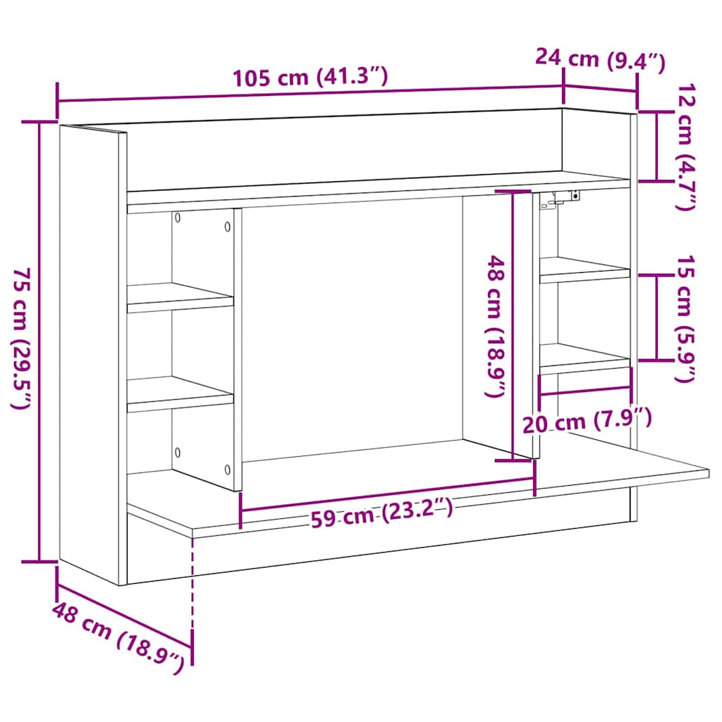 Wandtisch Schwarze Eiche 105 X 48 X 75 Cm Holzwerkstoff