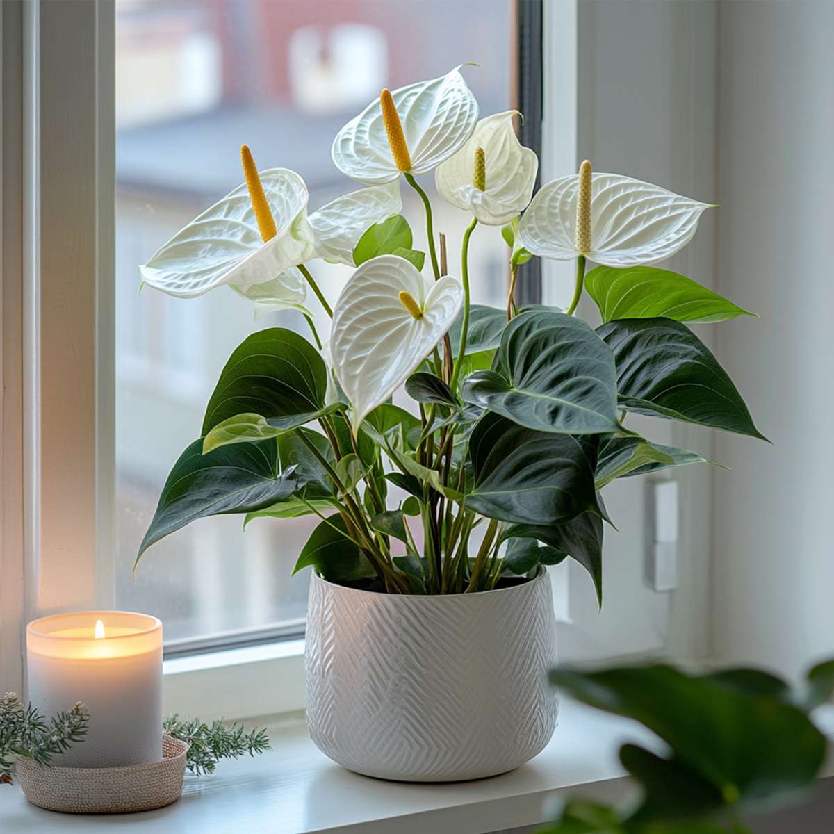 Florastore Flamingoblume - Anthurium 'Alpine White' - Höhe 40-55Cm - Ø14Cm