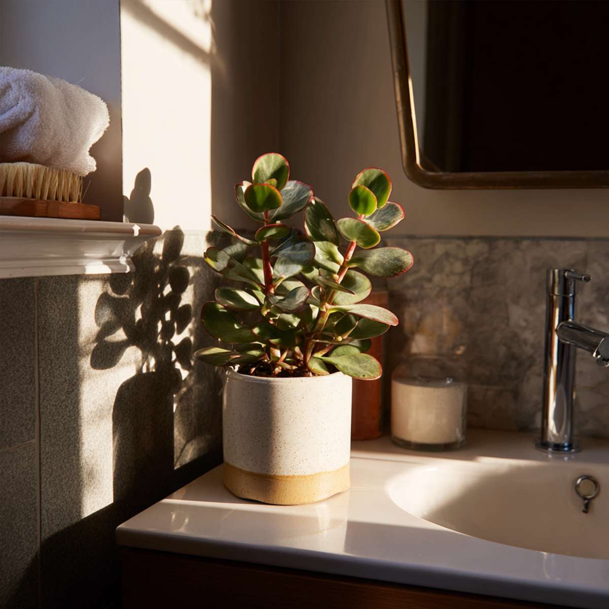 Florastore Jadepflanze - Crassula Ovata 'Sunset' - Höhe 15-20Cm - ⌀12Cm