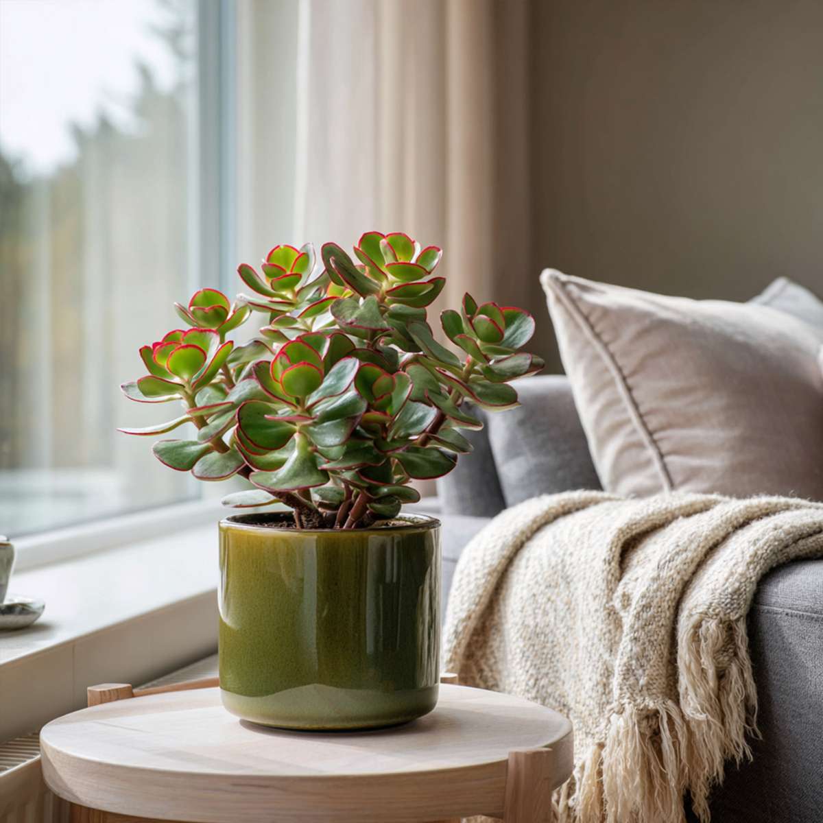 Florastore Jadepflanze - Crassula Ovata 'Sunset' - Höhe 15-20Cm - ⌀12Cm