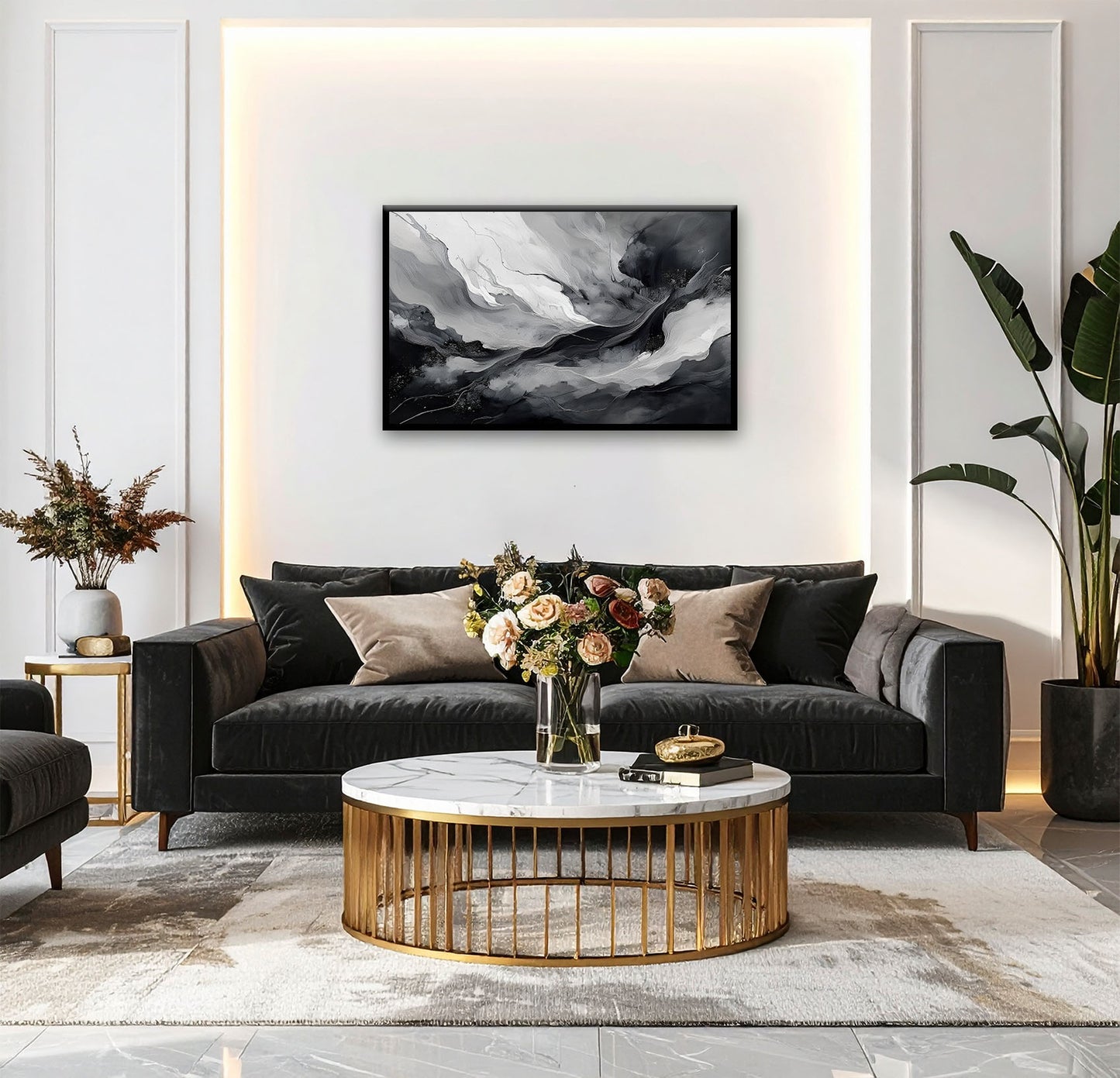 AUREORA Art Leinwand Schwarz-Weiße Dynamik