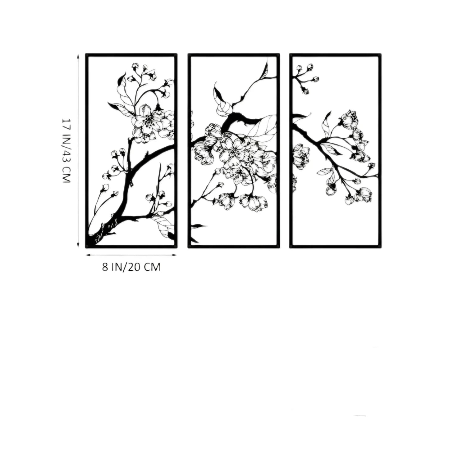 Metall-Wandkunst Ast 60x43cm 3 Stück