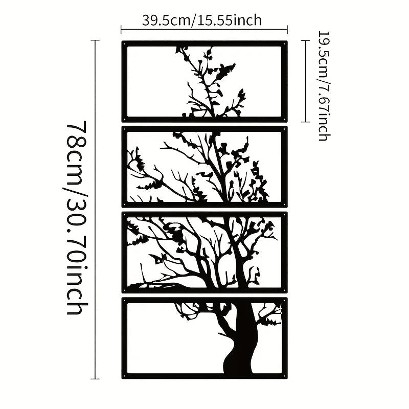 4 teilige Metall Wanddekoration Baum