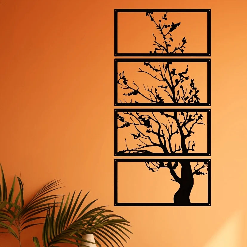 4 teilige Metall Wanddekoration Baum